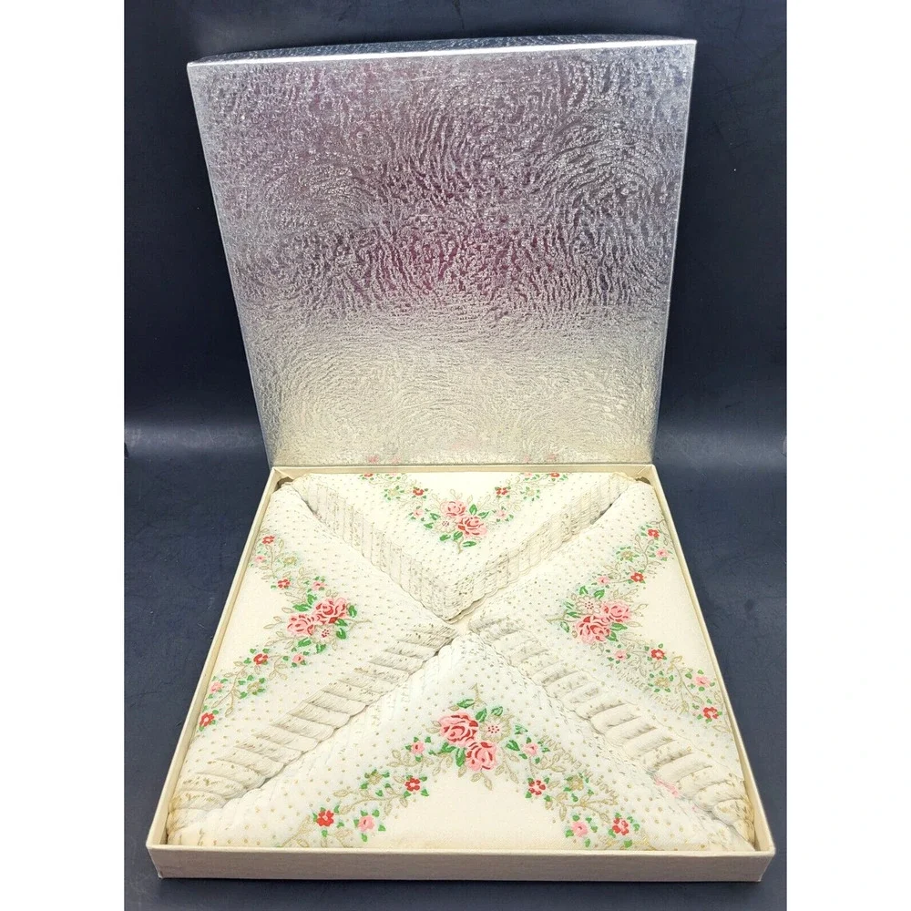 Circa 1950 Elegant Floral Paper Napkins White with Pink Roses 40 Count 13x13